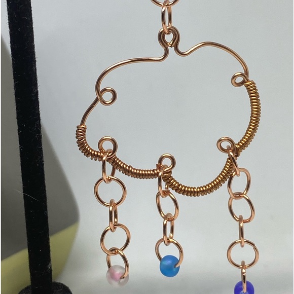 Handmade, Wire, Wrapped, Copper, Cloud earrings - Picture 3 of 4